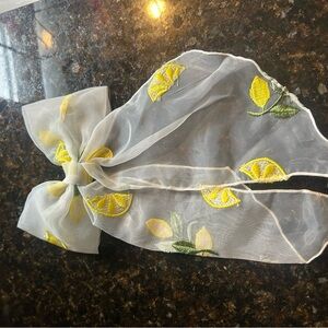 Sheer Lemon Embroidered Hair Bow worn once
